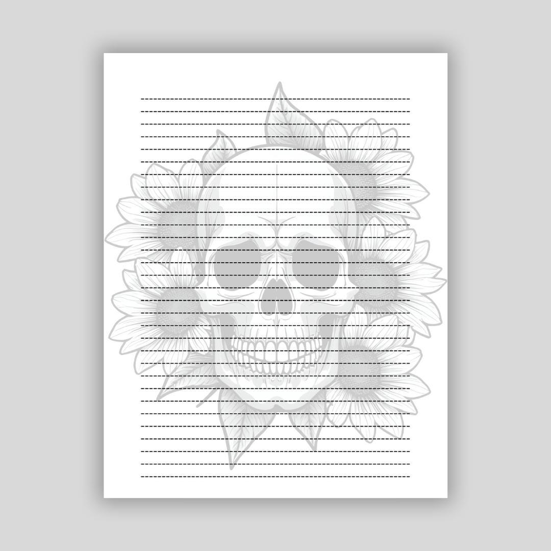 Notepad Template Goth Simple Gothic Stationary PDF Download, Floral Skull Notepad Set, Halloween ...