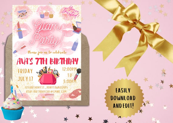 Editable Beauty Birthday Party Invitation Girls Party Invite - Etsy