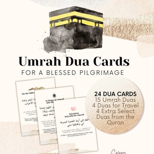 Karty Umrah Duas, islamski Dua do druku, muzułmańskie modlitwy pielgrzymów, fiszki przypomnienia Dua, Umrah Mubarak, pobieranie PDF, Duas z Koranu, złoto