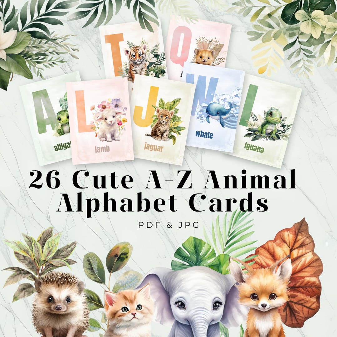 Cute Animal Alphabet Flash Cards, Learn Letters With Animals, Kids ABC