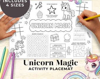 Unicorn Magic Coloring Activity Placemat for Kids, Printable Fantasy ...