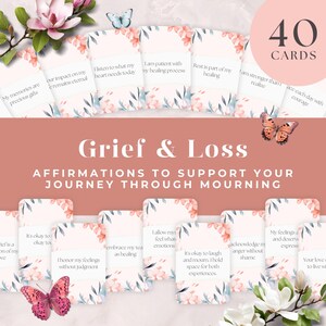 40 cartes d'affirmation de deuil et de perte, outils de guérison imprimables, cadeaux de sympathie pour le deuil et le deuil, aide thérapeutique, capacités d'adaptation 40GLC