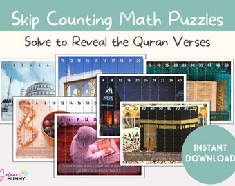 Skip Counting Worksheets, Montessori Printable Maths, Islamic Kids Activities, PDF Maths Puzzles, Muslim Homeschool, Learn Quran Verses