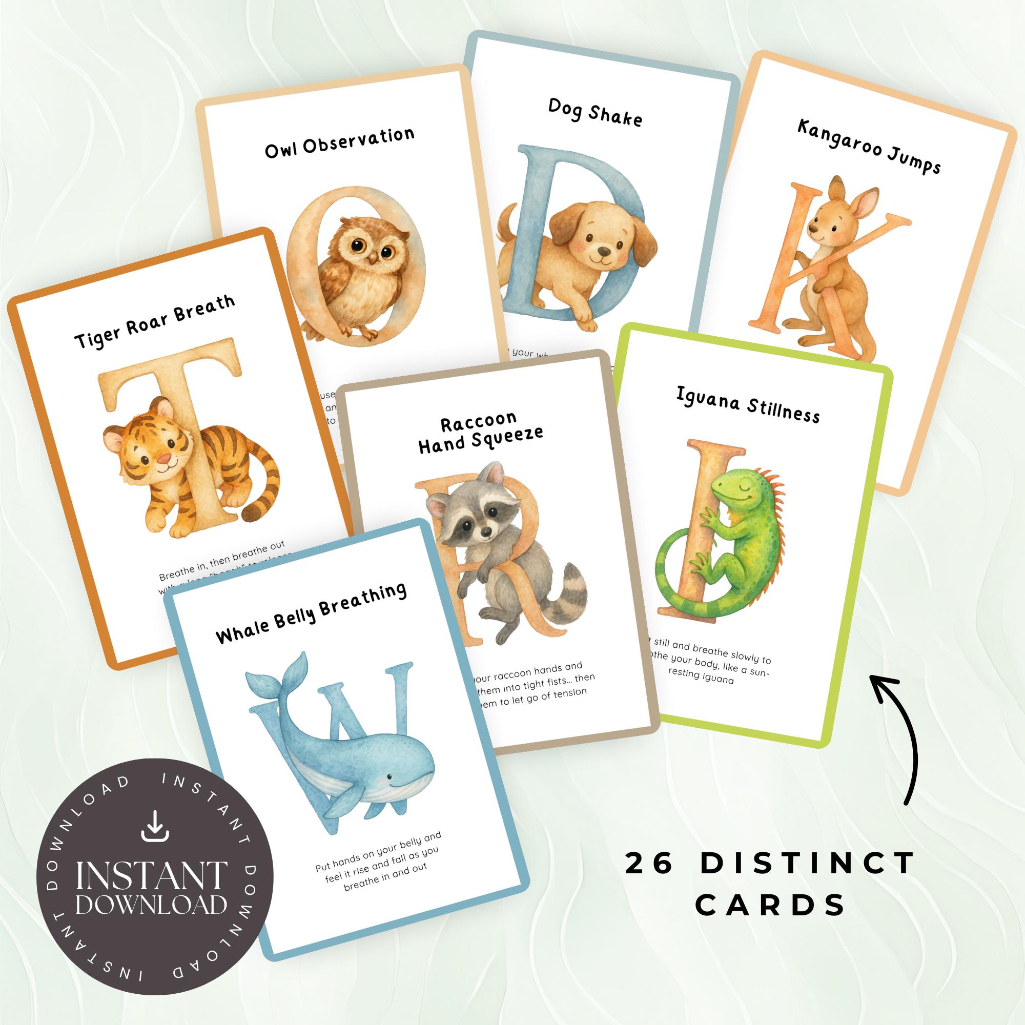 Animal Alphabet Coping Skills Cards, Printable ABC Somatic Movement ...