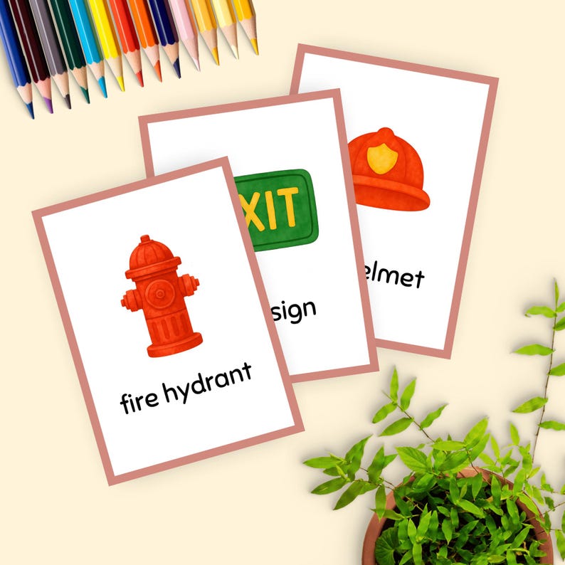 Fire Hydrant Flash Card.pdf Fire Safety Flashcards for Toddlers, Kids Educational Printable Cards ...