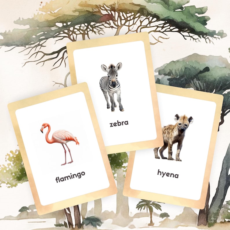 Safari Animal Flashcards Printable Set, Montessori Learning Cards for ...