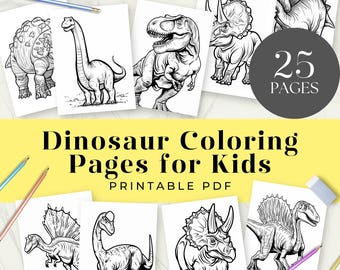 Dinosaur Coloring Bundle, Fun Kids Activity, 25 Page Printable Activity Pack, Dino Themed Unit Study, Fine Motor Skills, T-Rex & Friends
