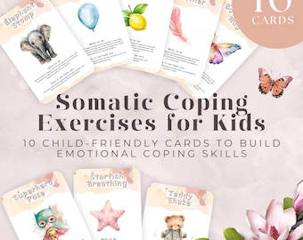 Tarjetas de habilidades de afrontamiento somático para niños, 10 ejercicios de regulación del sistema nervioso, técnicas de conexión a tierra para niños, regulación emocional, SOMCSK