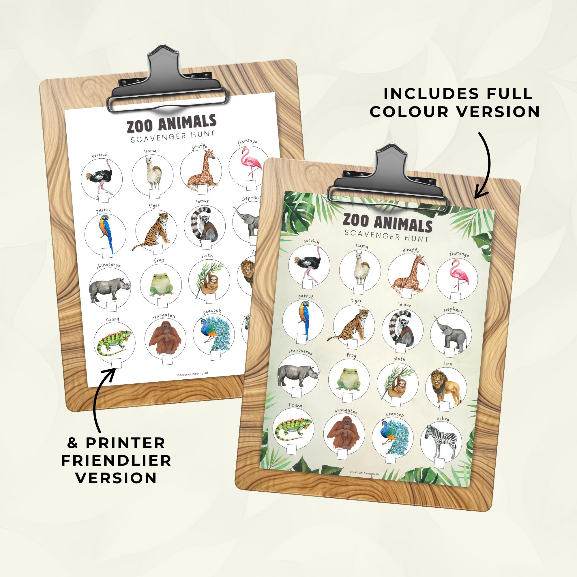 Printable Zoo Scavenger Hunt for Toddlers, Easy Safari and Wild Animal ...