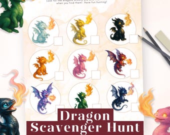 Dragon Scavenger Hunt, Printable Kids Party Game, Fantasy Adventure Activity, Birthday Treasure Hunt for Children, Screen Free Fun Games