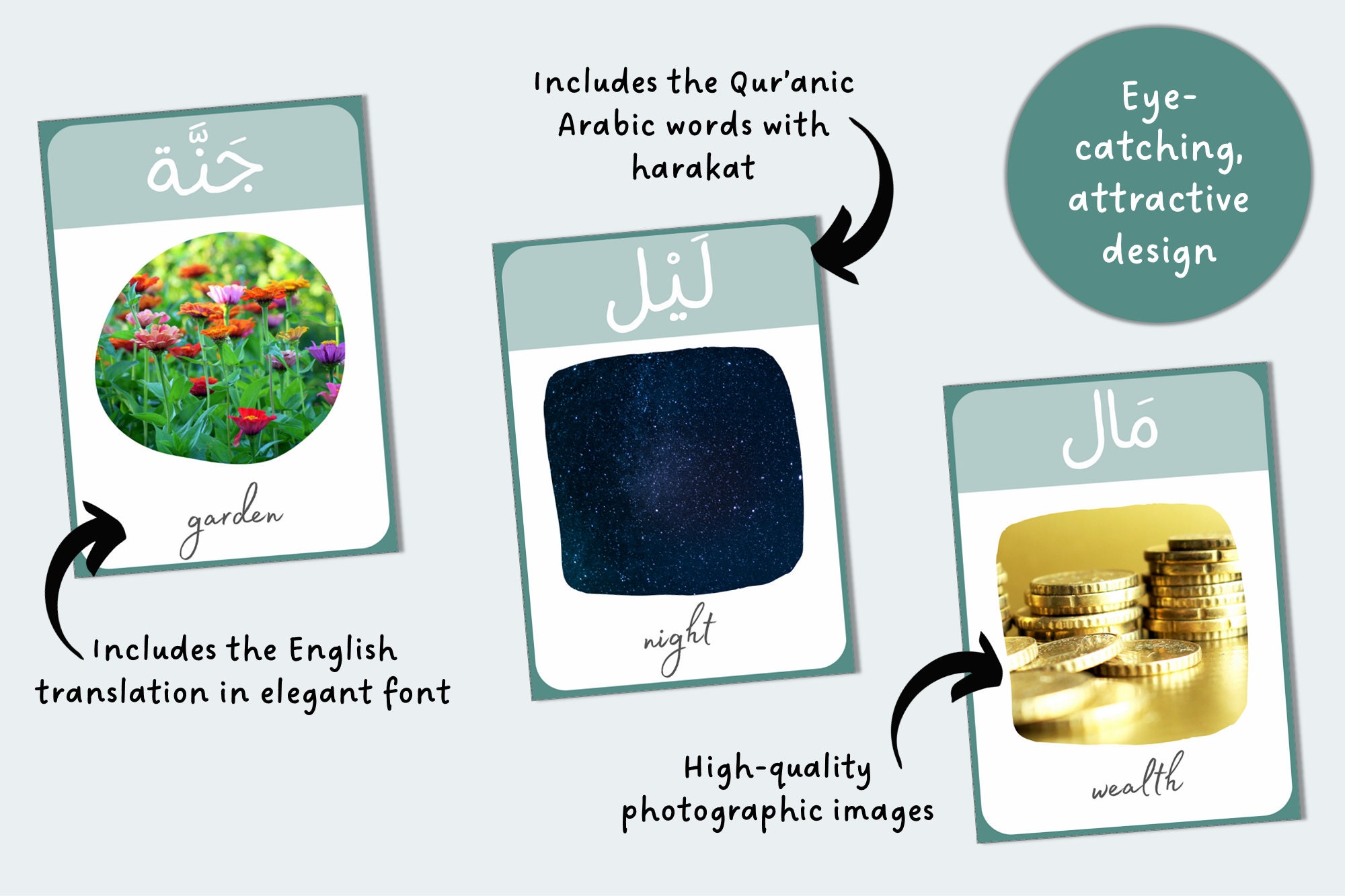 20 Quran Flashcards for Muslim Kids Common Quran Vocabulary Etsy