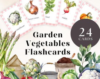 Vegetables Flash Cards, Printable Nature Cards for Children, Kids Outdoor Garden Learning
