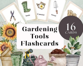 Gardening Tools Flashcards, Printable Montessori Nomenclature Cards Activities, Nature Vocabulary for Kids
