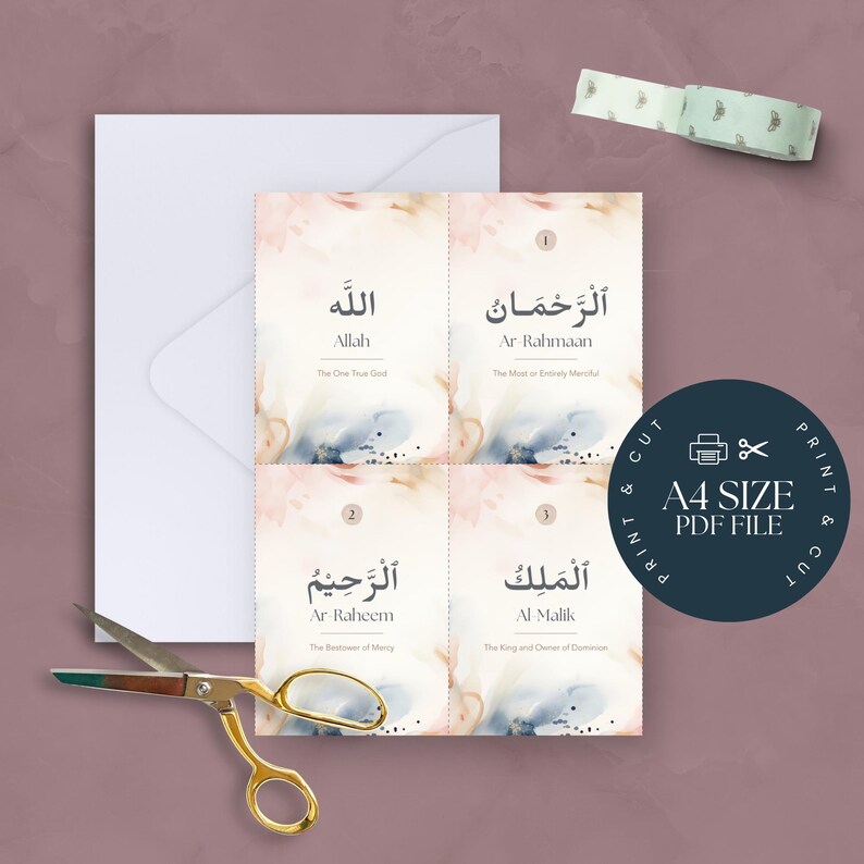 99 Names of Allah Flashcards, Asma Ul Husna, Islamic Printable Cards ...