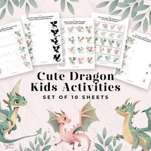 Dragon Activities Pack for Kids, Printable Fantasy Themed Learning Pages, Birthday Party Games, Homeschool Preschool Worksheets