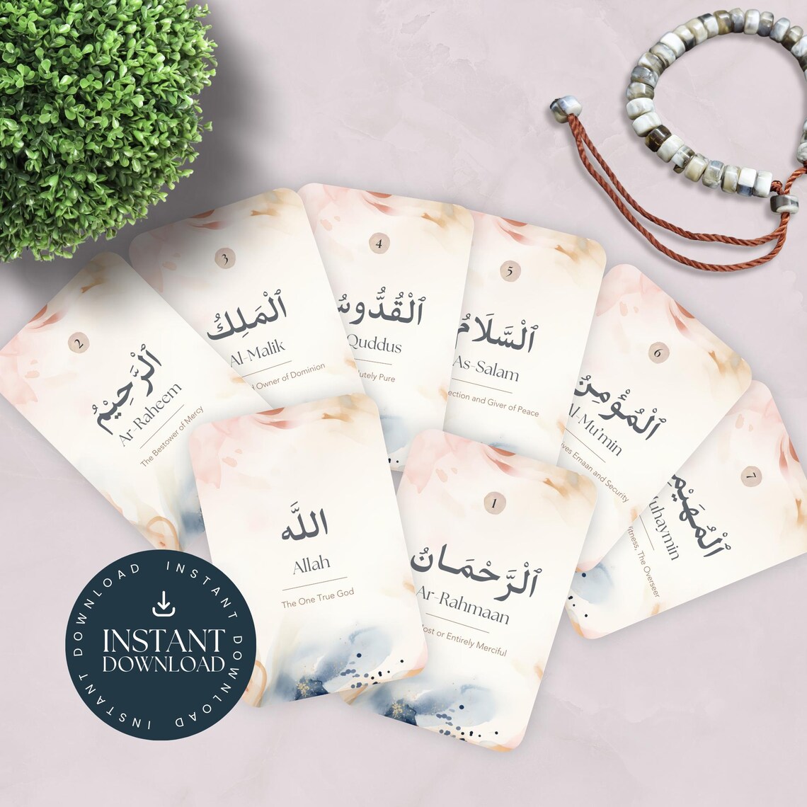99 Names of Allah Cards, Printable Asma Ul Husna Flashcards, Islamic ...