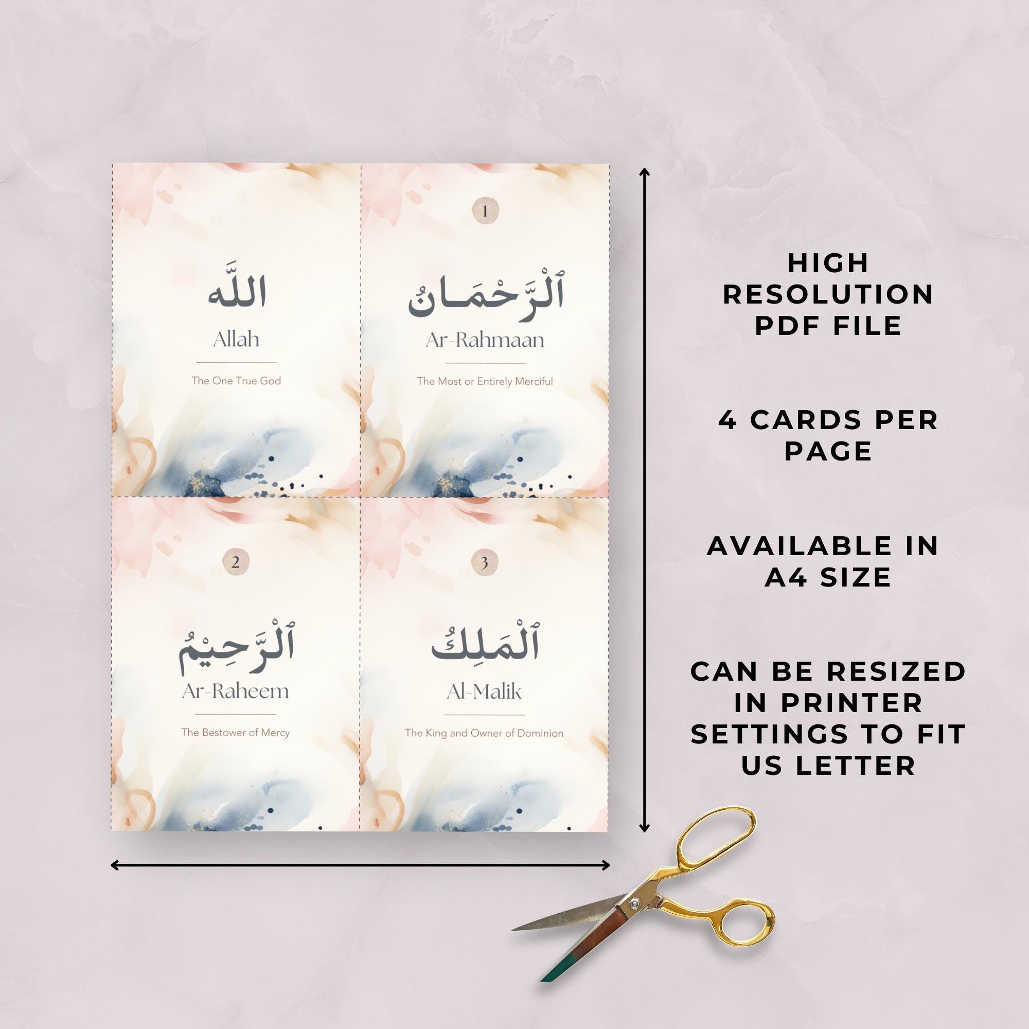 99 Names of Allah Cards, Printable Asma Ul Husna Flashcards, Islamic ...
