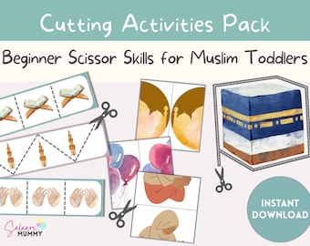 Islamic Cutting Activities for Toddlers, Beginner Scissor Skills, Cutting Practice for Toddlers & Preschoolers, Muslim Kids Ramadan Activity