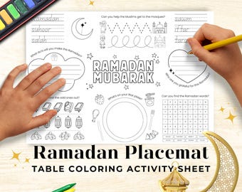 Ramadan Activity Placemat For Kids, Muslim Colouring Page, Islamic Learning and Play