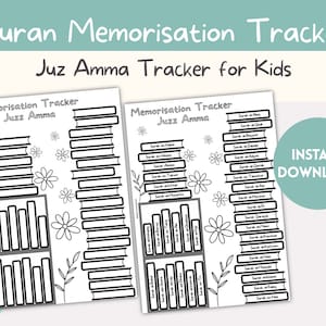 Rastreador de memorización del Corán Juz Amma para niños imprimible / Diseño de flores / Rastreador de color en progreso para niños musulmanes / PDF