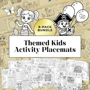 Kids Activity Placemat Bundle, Themes Include Birthday, Unicorn, Superhero, Jungle Animals, Fairy Tale and More (Printable PDF)