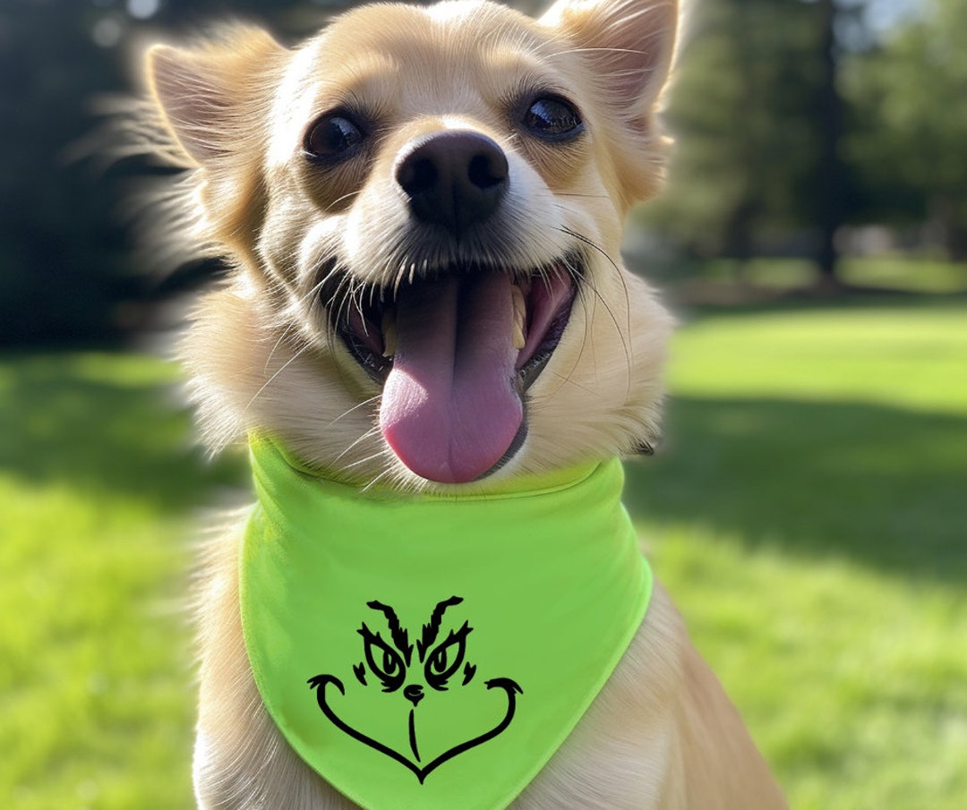 Grinch Dog Bandana for Christmas in Green, Christmas Dog Bandana, Dog