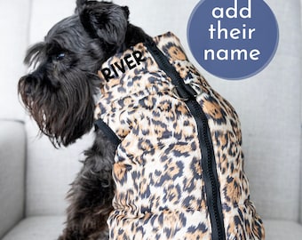 Veste pour chien personnalisée avec nom pour chien Gilet Manteau pour chien à imprimé léopard avec porte-laisse Manteau à fermeture éclair pour chien Veste pour animal de compagnie pour chien guépard