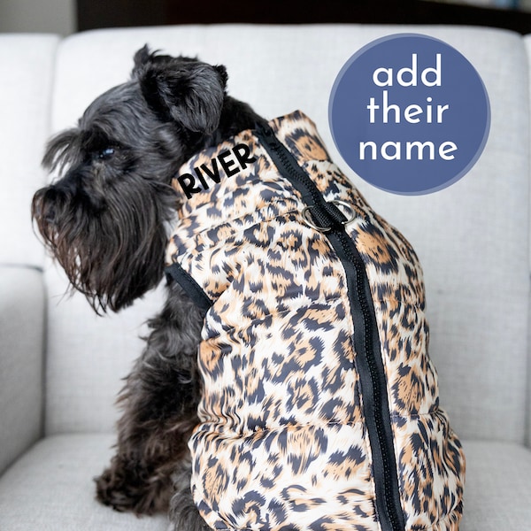 Custom Dog Jacket with Name for Dog Vest Leopard Print Dog Coat with Leash Holder Zipper Coat for Dog Jacket for Pet Jacket for Dog Cheetah