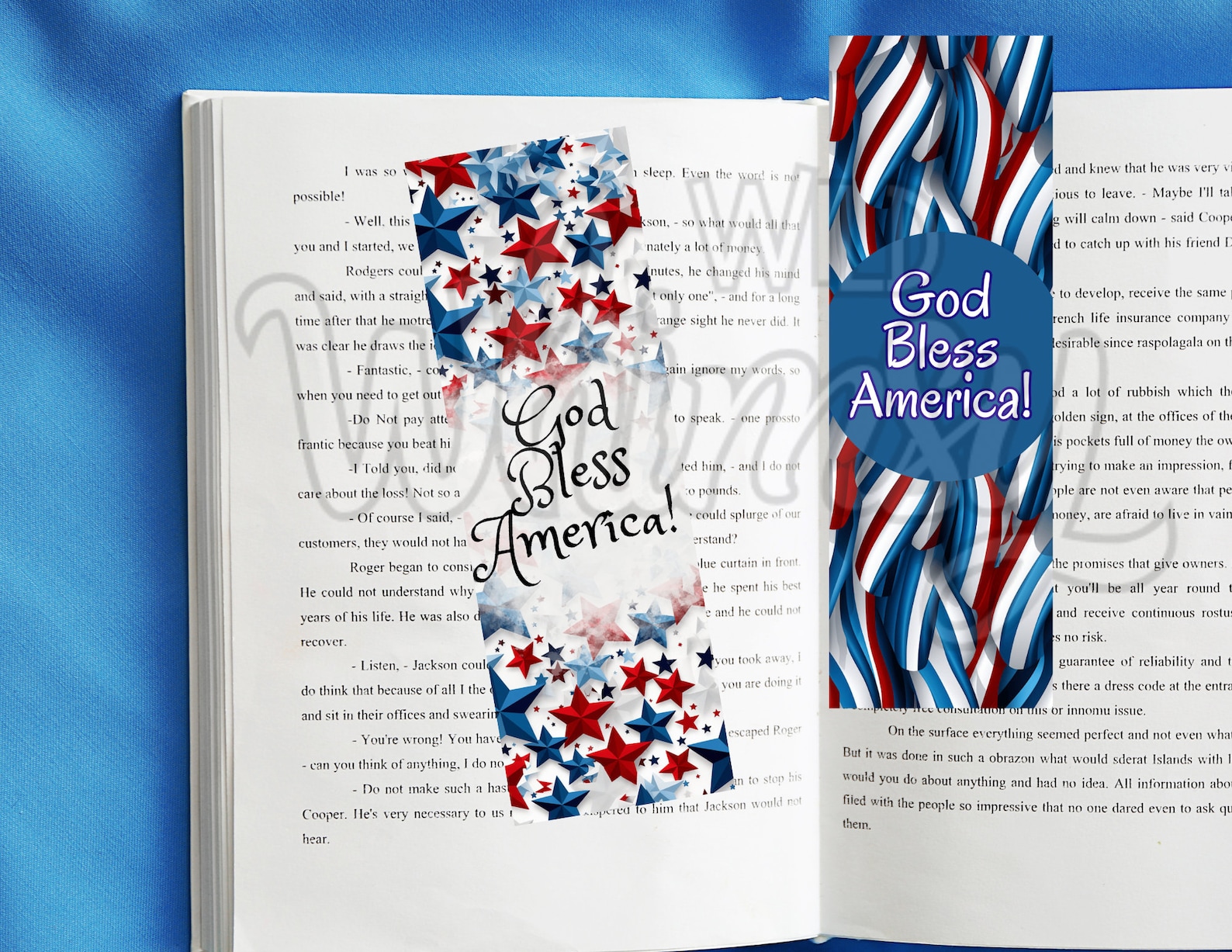 Set of 6 Printable Bookmarks 2x6: God Bless America, Patriotic, Red, White &amp; Blue, America ...