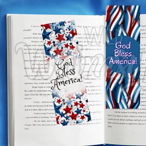 Set of 6 Printable Bookmarks 2x6: God Bless America, Patriotic, Red, White &amp; Blue, America ...