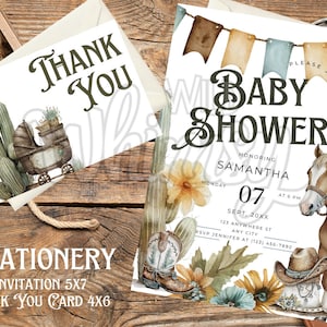Faire-part de naissance adorable cow-boy rustique (modèle toile) et carte de remerciement (téléchargement numérique fait pour vous)