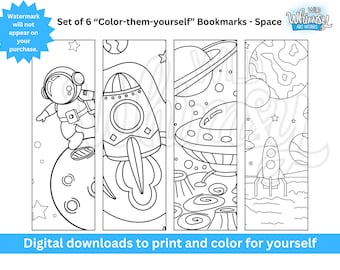 Space Coloring Bookmarks: Astronauts, Planets, Rockets (Digital Download)