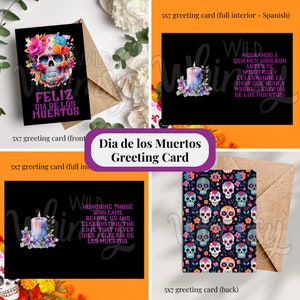 Dia De Los Muertos Grußkarte - Tag der Toten - 13 x 18 bearbeitbare Canva Vorlage - zum Selberdrucken oder Abzüge bestellen