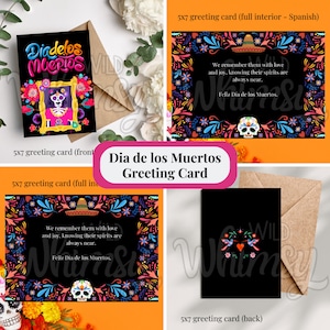Dia De Los Muertos Grußkarte - Tag der Toten - 13 x 18 bearbeitbare Canva Vorlage - zum Selberdrucken oder Abzüge bestellen