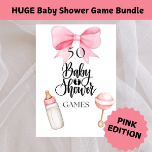 Bundle of 50 Baby Shower Games - Download and Print - All Your Favorites for a Fun Baby Shower (Pink Edition) - And a freebie!