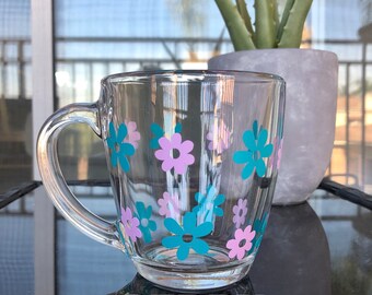 Retro Flower Mug Flower Mug Coffee Mug Clear Coffee Mug Trendy