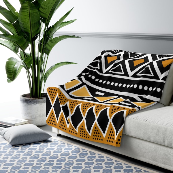 African Sherpa Fleece Blanket/ Afrocentric Blanket / Ankara Home Decor /Housewarming Gift /Bedding / Sherpa tribal Blanket/Melanin Gift