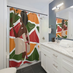 African Print Pattern Shower Curtain/ Black woman decor/ Afrocentric bathroom/Ankara Inspired/Melanin Art/ Unique House warming gift
