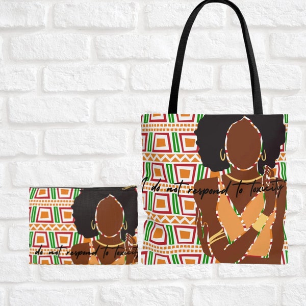 African Ankara Tote and Makeup Pouch Bag, Melanin Queen Bag, Large Womens Pouch, Aesthetic Tote Bag, Tribal Tote, Reusable Grocery Bag