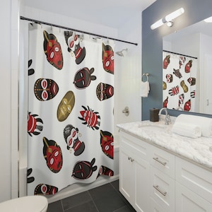 African Print Pattern Shower Curtain/ African mask decor/ Afrocentric bathroom/Ankara Inspired/Melanin Art/ Unique House warming gift