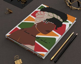 Black Woman hardcover Journal Notebook, Black Girl Notebook, Womens Self Care Gift, Self Affirmation Journal, African Print Stationary