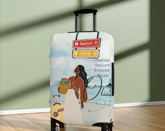Personalized Luggage Cover, Black Woman Travel, Luggage Protector, Custom Name Text Monogram Suitcase Protector Travel  Suit Case Cover
