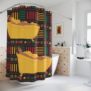 African Print Pattern Shower Curtain/ Black woman decor/ Afrocentric bathroom/Ankara Inspired/Melanin Art/ Unique House warming gift