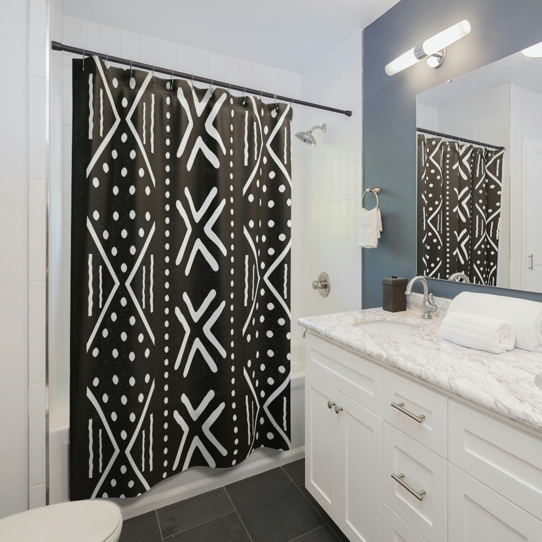 Yin Yang Black Pattern Print Bathroom Shower Curtain