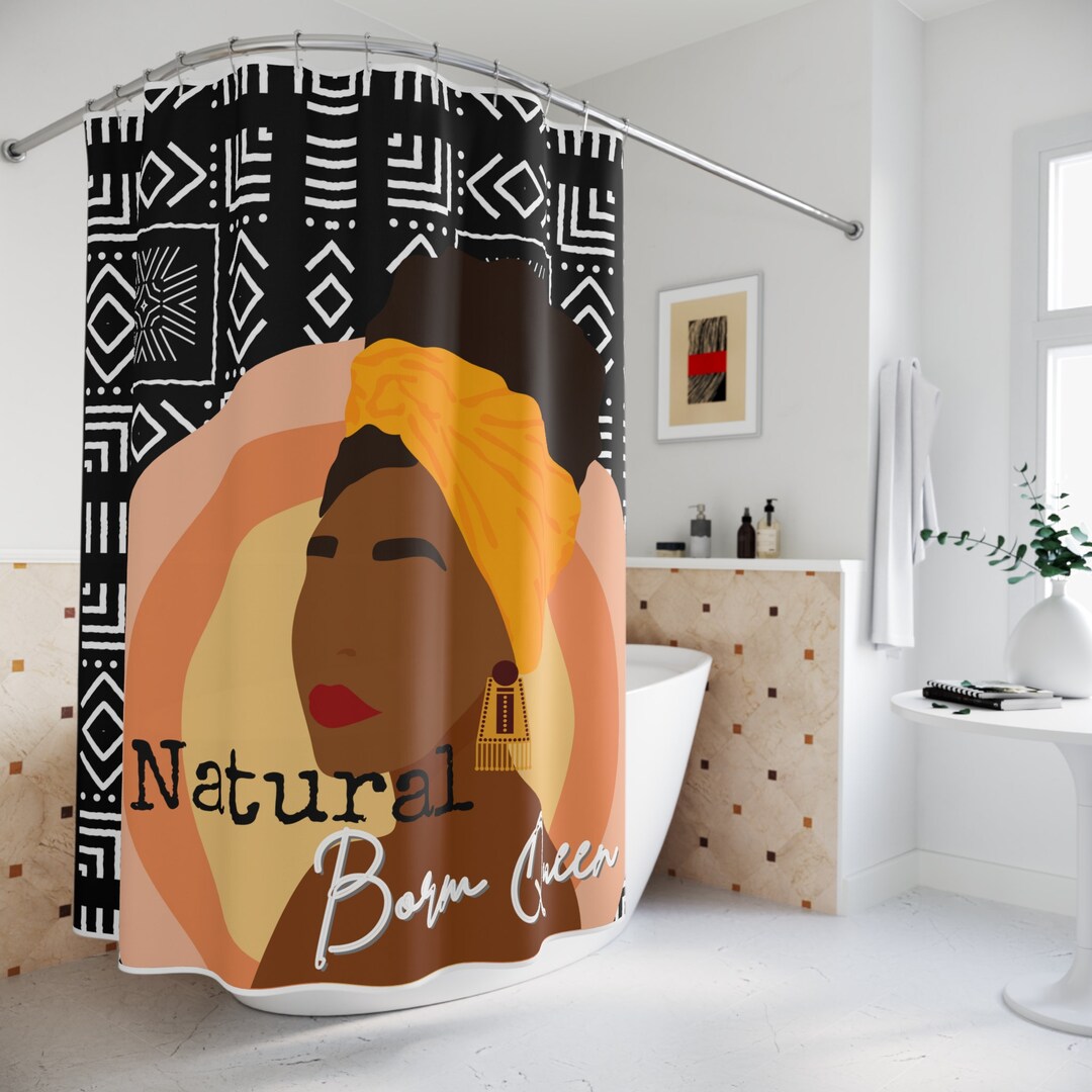 African Print Pattern Shower Curtain/ Black Woman Decor/ Afrocentric