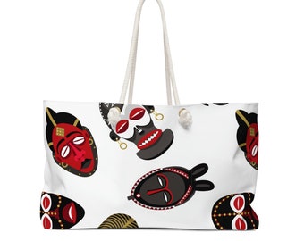 African Masks Weekender Tote Bag, Black is  Beautiful, Aesthetic Tote Bag, Shoulder Bag, Afrocentric Tote, Reusable Grocery Bag
