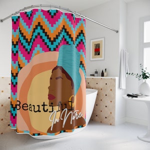 African Print Pattern Shower Curtain/ Black woman decor/ Afrocentric bathroom/Ankara Inspired/Melanin Art/ Unique House warming gift