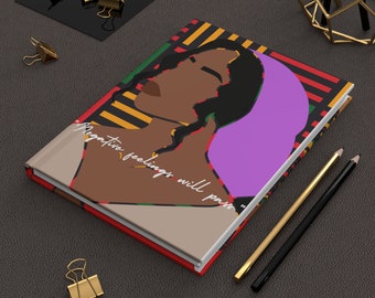 Black Woman hardcover Journal Notebook, Black Girl Notebook, Womens Self Care Gift, Self Affirmation Journal, African Print Stationary