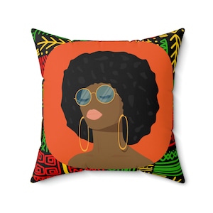 Oreiller de culture tribale africaine, coussin imprimé Ankara, oreiller imprimé africain, décoration intérieure afrocentrique, art de la femme afro-américaine