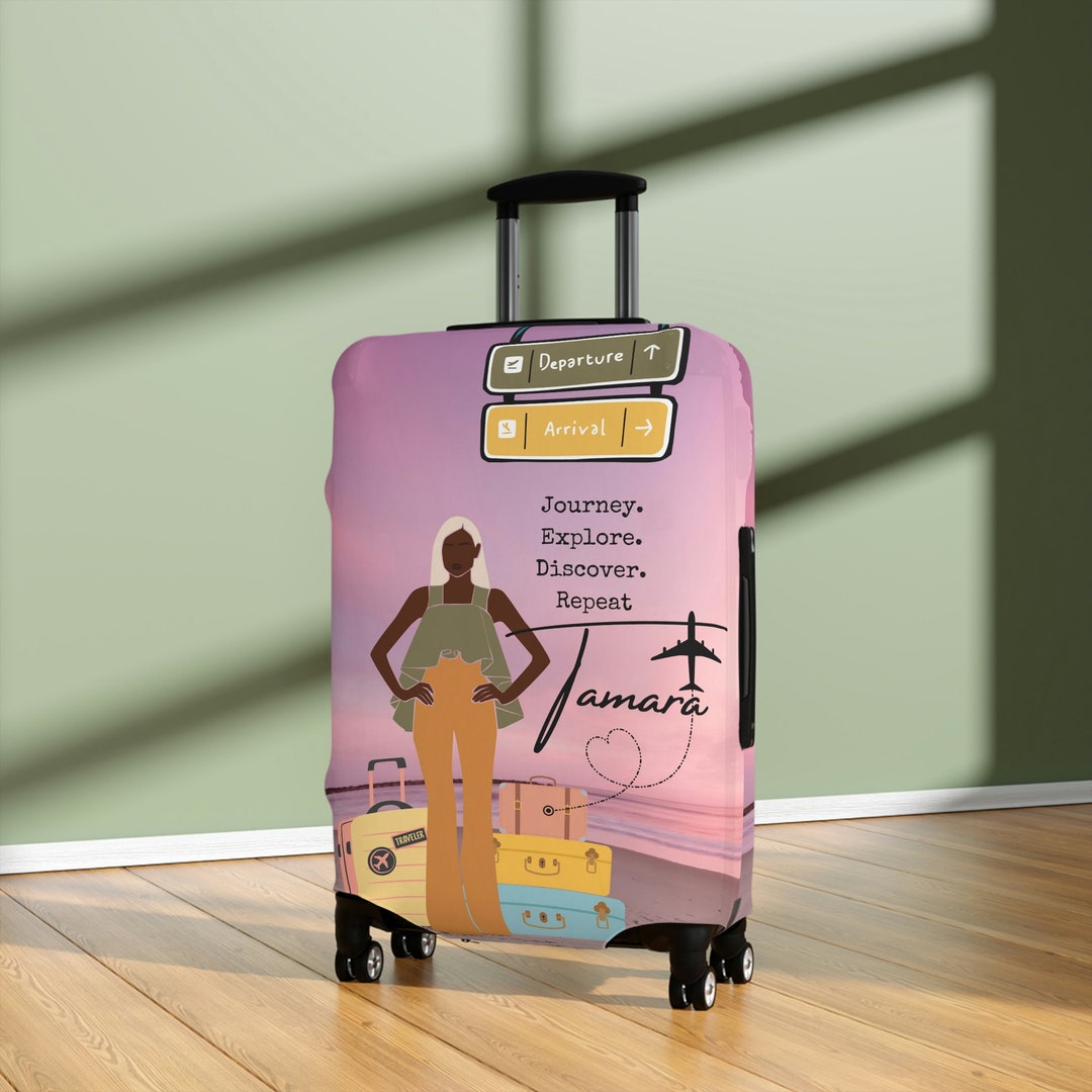 Personalized Luggage Cover, Black Woman Travel, Luggage Protector